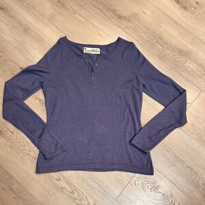 Aventura Henley Sweater Medium M Thin Rolled Hem Long Sleeve Knit Blue